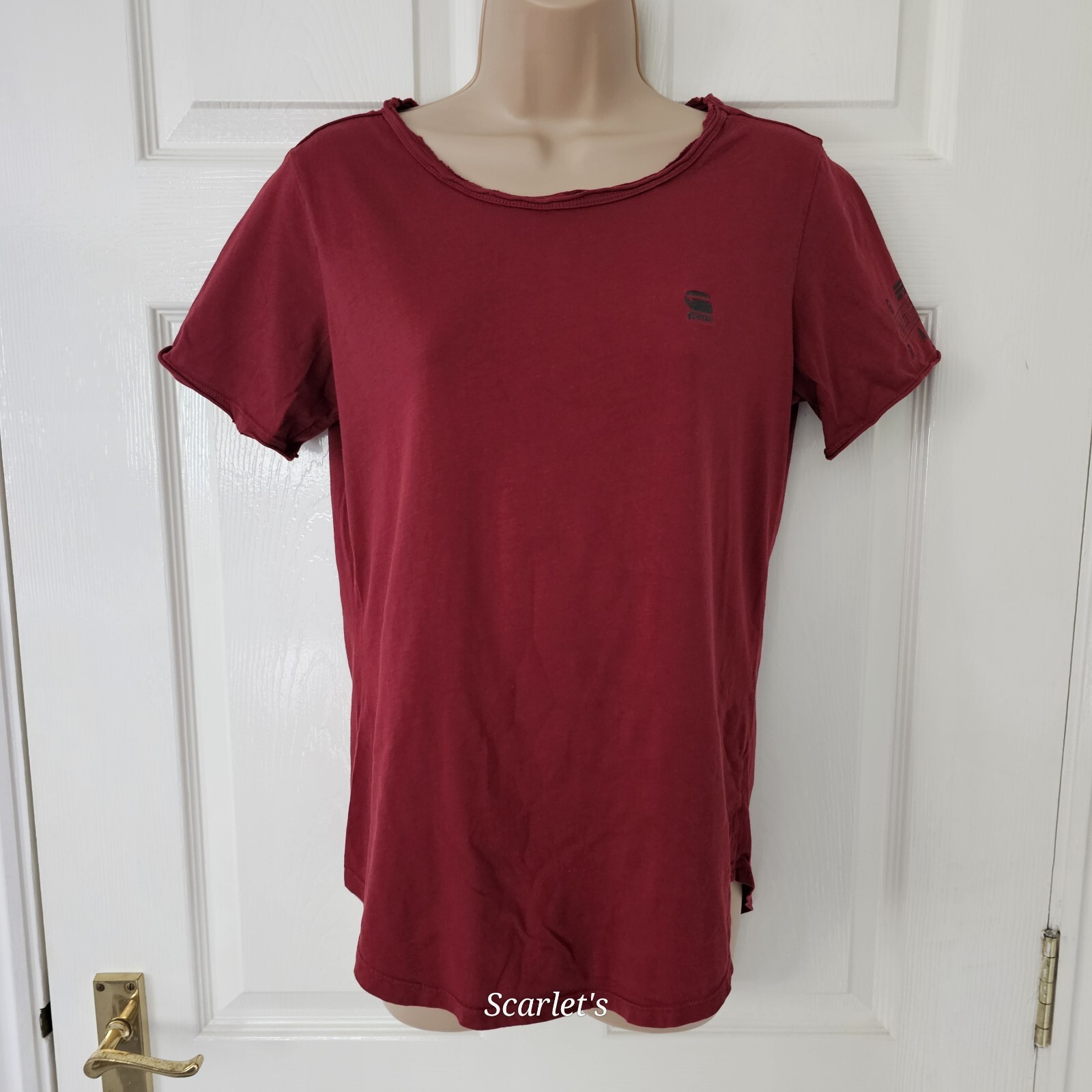 G Star Raw Top T Shirt Top Burgundy Raw Edge Neckline Size Medium