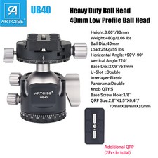 Low Profile Tripod Head 40MM BallHead Double panorama head Load 55lbs/25kg
