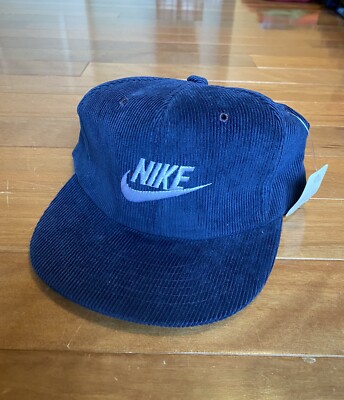 Rare Deadstock Vintage 80s Nike Corduroy SnapBack Hat Navy Blue NWT Eazy-E