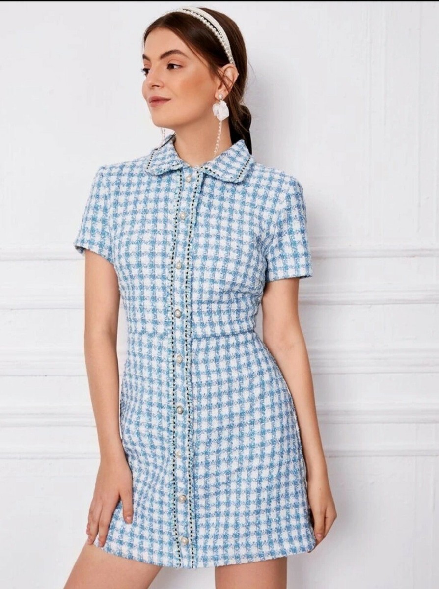 blue tweed dress women classy Size 2 Dôen Blue Silk Floral Storybook Do Not Iron Size:S tall