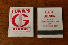 2) Vintage 1960s Funk’s G Hybrid Seed Corn Estherville, Iowa Matchbook NOS