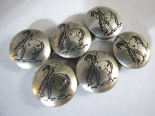 6 Vintage Southwest Native American Warrior Horse Sterling Silver Button Covers