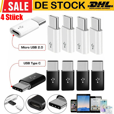 4x Adapter Micro USB auf USB C: Wandelt USB 2.0 zu 3.1, Ladekabel & Datenkabel