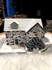 Vintage Gray White Watermill Christmas Village Putz Snow House Table Mantle Tree