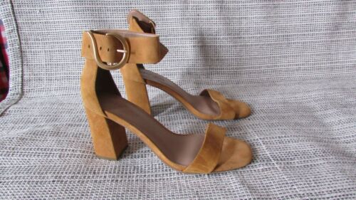 Women's Aerosoles Suede Brown Ankle Strap Block Heels Sandals Size 9 1/2