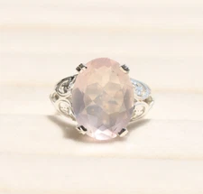 Designer Rose Quartz Ring, 925 Sterling Silver Women's Ring, Gift For Girlfriend