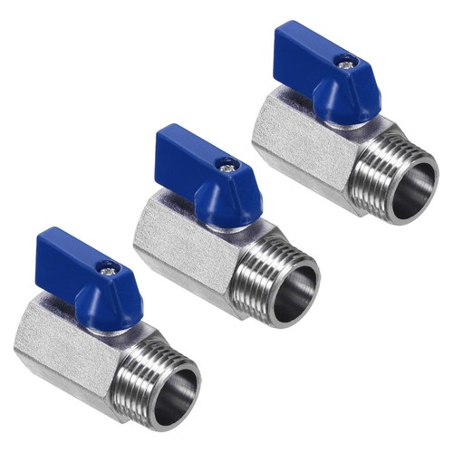 Mini Vanne à Bille En Laiton 3/8 NPT - Femelle à Mâle, Bleue, Pour Air, Eau, Vapeur, Huile - Pression 232 PSI