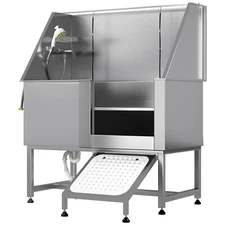50" Dog Grooming Bath Tub Stainless Steel Pet Wash Station w/ Non-Slip Ramp