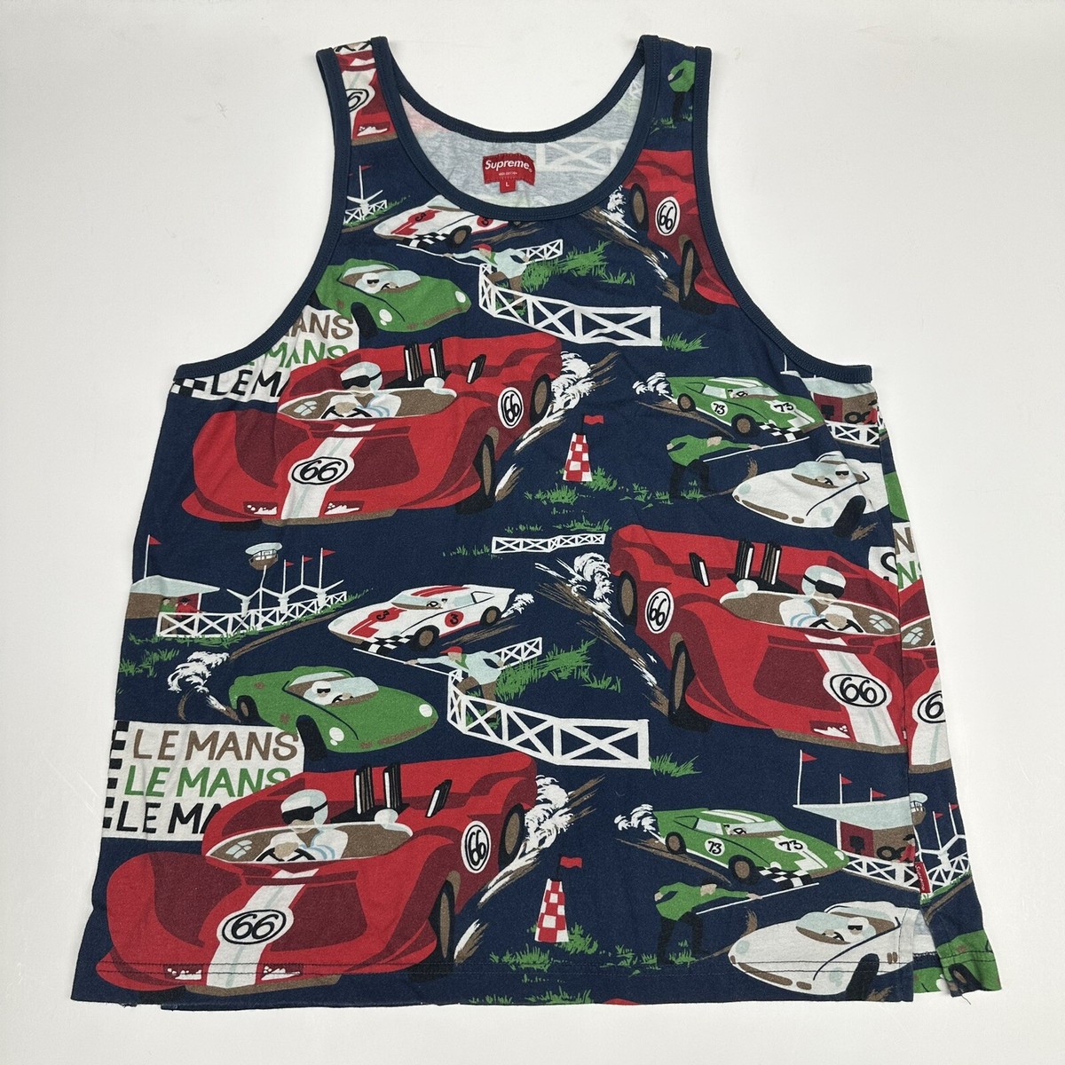 Supreme Racing Tank Team 94 タンクトップ　古着 Supreme New York Le Mans All over Large Tank Top Race Car Blue