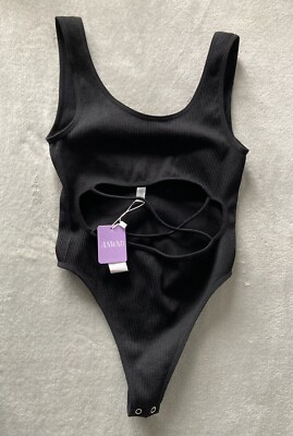 ANWND Black Ribbed Bodysuit Size S NWT Cut-Out Nice Soft