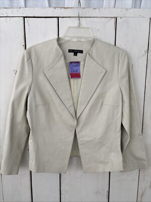 The Wrights Leather Jacket Size 6 NWT Floral Pattern Blazer Coat Light Beige
