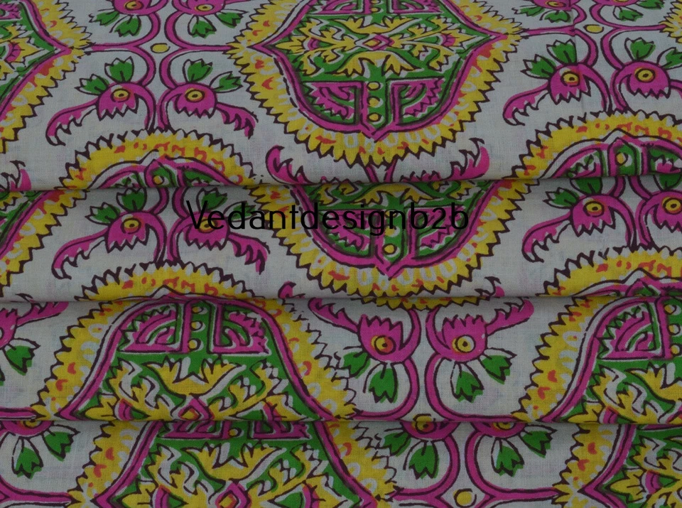 10 Yard Hand Block Geometric Print Cotton Fabric Multicolor Dress Material - Image 3 of 4