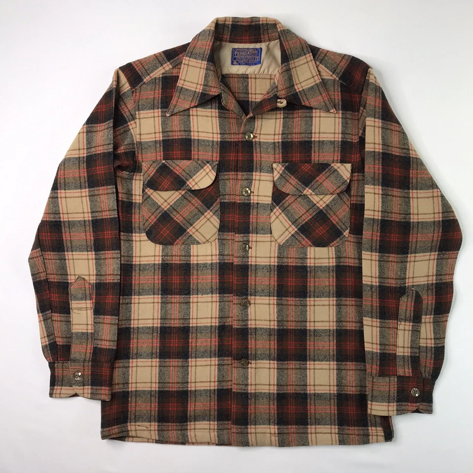 Vintage 50s 60s Pendleton Wool Loop Collar Board Shirt Plaid Flannel USA Men’s S - Image 2 of 4