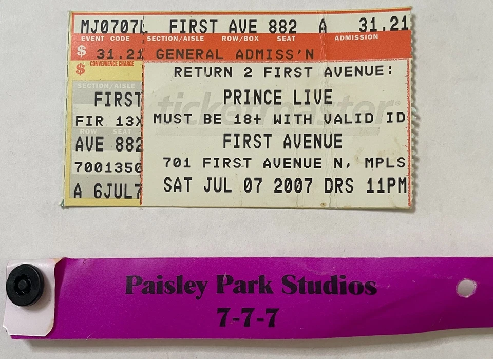 Редкие билеты на концерт Prince 7/07/07 Last Show At First Avenue Minneapolis + лот - Изображение 2 из 4