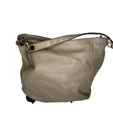 Michael Kors Fulton Luggage Tan Pebbled Leather Hobo Shoulder Bag Gold Medallion