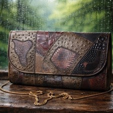 Vtg Varon Patchwork Exotic Leather Bag Clutch...