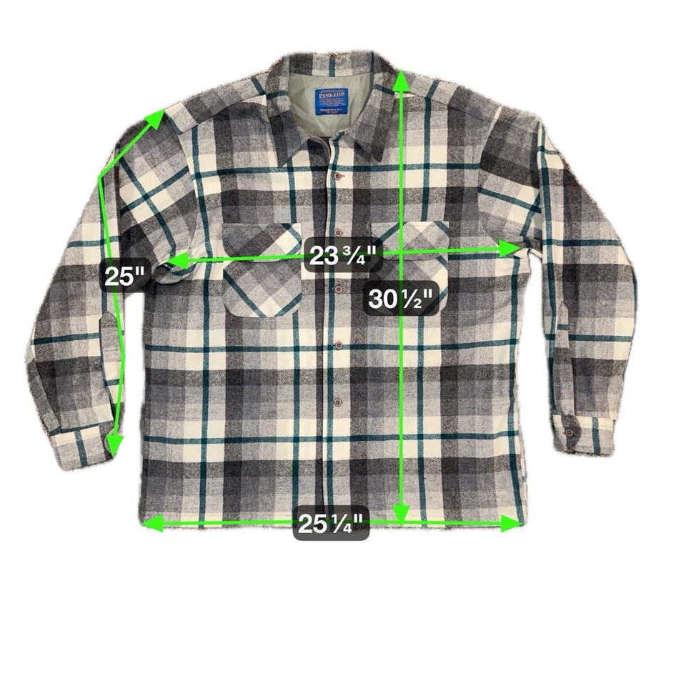 Camisa de Colección Pendleton Para Hombre Talla XL Lana Cuello Lazo Botón Verde Gris EE. UU. Foto 2 de 4