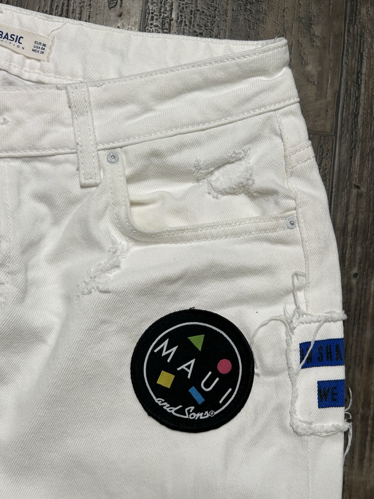 Zara Basic Women's Straight White Denim Jeans Maui and Sons Patch image 8