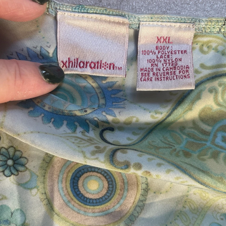 Xhilaration Cami Топ женщин 2XL синий зеленый пейсли атласной кружевной отделки Sleepwear - Изображение 4 из 4