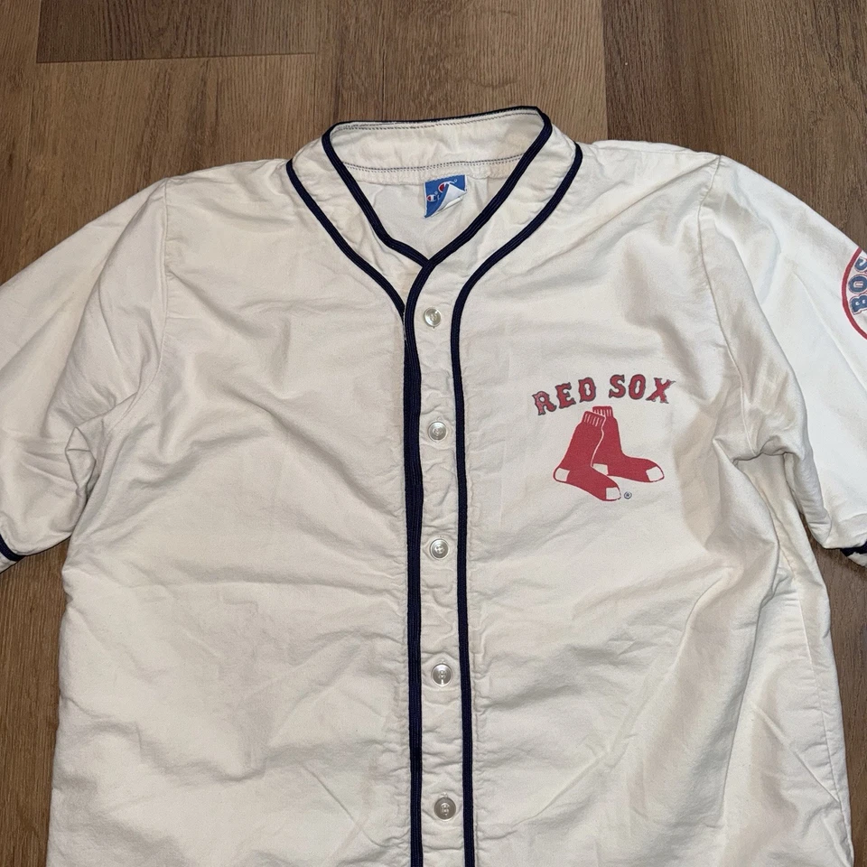 Vintage Boston Red Sox Jersey Champion Baseball Cotton Button 80s 90s Mens Large - Image 2 of 4