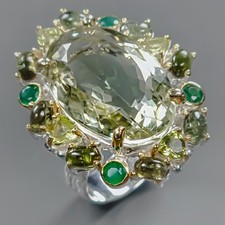 32 ct gemstone Natural Green Amethyst Ring 925 Sterling Silver Size 8 /R431284