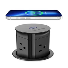 ANNQUAN 3 inch Pop Up Outlet with 15W Wireless Charger,15A Outlets,Pop Up Cou...