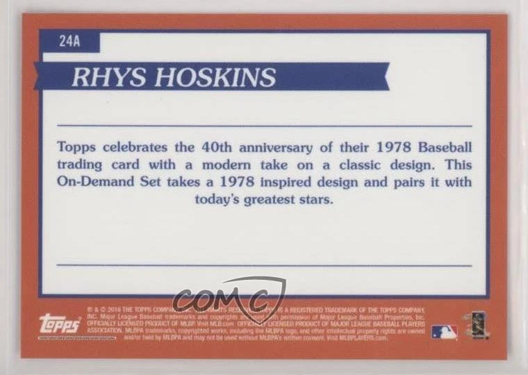 2018 Topps On Demand 1978 Tribute Purple /75 Rhys Hoskins #24A Rookie RC - Image 2 of 2