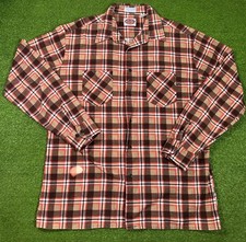 Vintage 1970s Dickies Flannel Lg Orange Brown Work Wear Outdoor Button Up