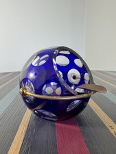 Vintage Mid-Century B&ouml;hmischer Kristall Kobaltblau Schliff Klar Atomkugel Aschenbecher