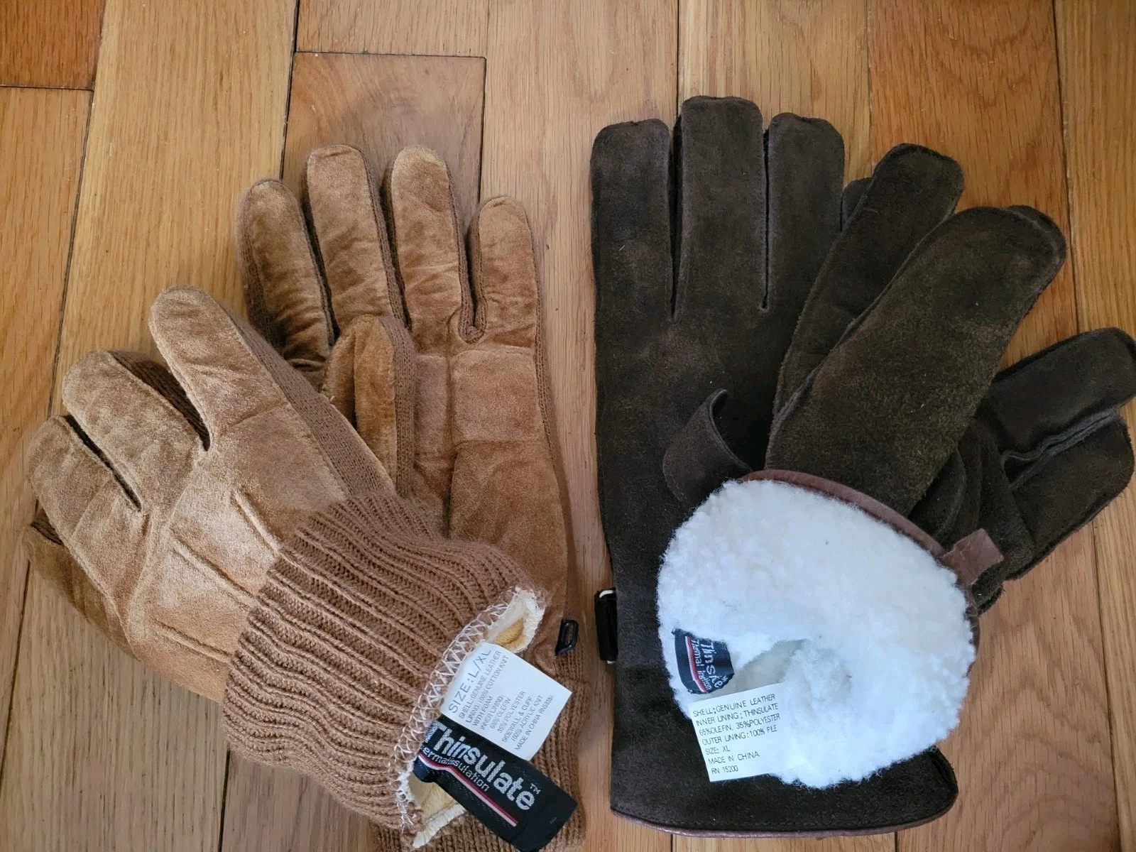 2 Pairs Thinsulate Thermal Insulation Gloves Genuine Leather Large Extra Work