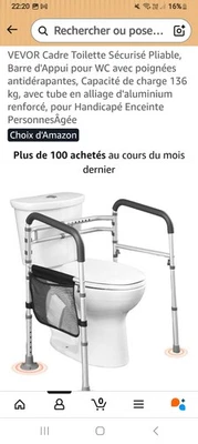 VEVOR : CADRE TOILETTE SÉCURITÉ PLIABLE / BARRE D'APPUI POUR WC / 136 kg - Photo 1/4