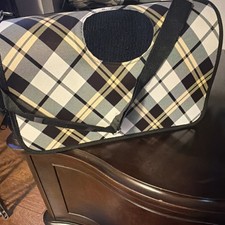 Plaid Small Dog Carrier Handbag with Mesh Panels and Shoulder Strap