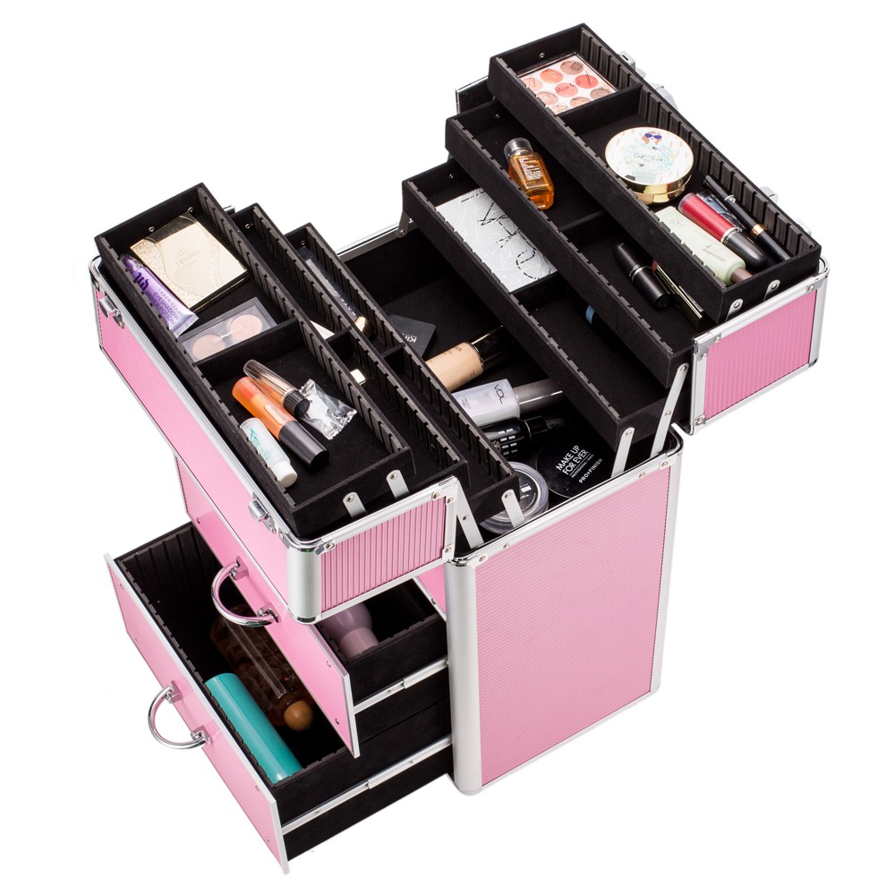 Portable Makeup Train Case Professional Cosmetic Trolley Travel Vanity Organizer