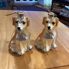 Two OWC Hand Blown Glass Yellow Labrador Retriever Dog Ornaments. Used