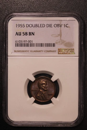1955 LINCOLN CENT | NGC AU 58 BN  | DOUBLED DIE OBV | LOT G-13