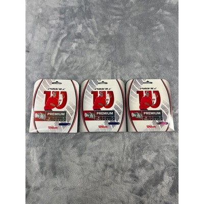 Wilson Profile Premium Tennis String 16 Gauge 1.30mm Blue Pink 3 Pack Bundle