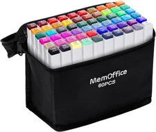 Memoffice 60 Colors Dual Tip Artist Alcohol Markers Set with Carrying Case - Per