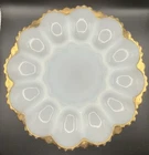 Vintage Deviled Egg Plate White Milk Glass Serving Dish w/ Gold Trim 10” Wide