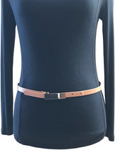 Eliza J. Women's Belt Small Brown Thin Trouser Dress Casual Gold Mirrored Buckle