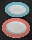 Vtg Corning Oval Serving Platters Plate 2 pcs 1-Pink Band & 1 Turquoise Band 50s