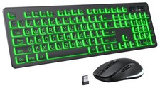 Large Print Wireless Keyboard and Mouse - 7 Colors Backlit Keyboard, black