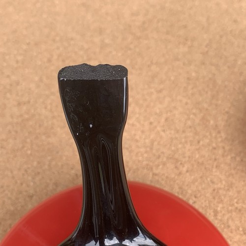 Vintage Cecoslovacchia soffiato a mano rosso nero piedi arte piatto barattolo composta - Foto 12 di 17
