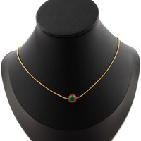 Halskette 1 Perle Jaspis GrüN Rot 8 Mm. Kette Stahl Golden Edelstahl