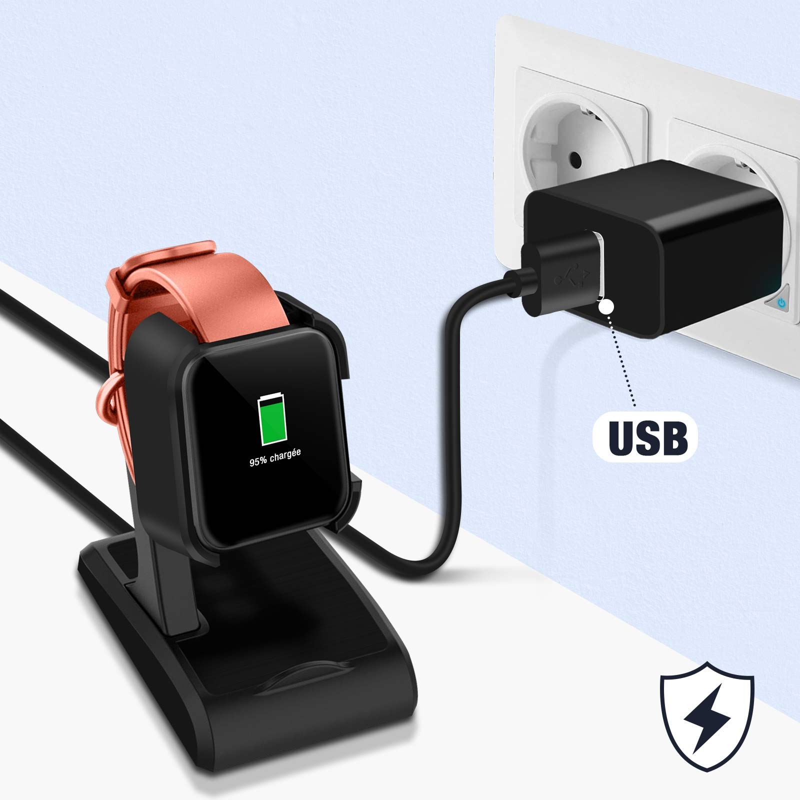 Chargeur Mi Watch Lite avec câble USB 90cm robuste compatible Redmi Watch
