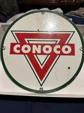 Vintage Conoco Gasoline Sign - Porcelain Gas Pump Oil Drum Sign