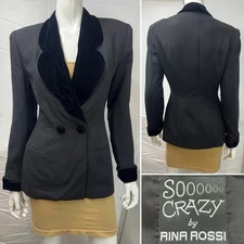 Vintage 90s Y2K Women’s 8 Rina Rossi Black Velvet Tuxedo 2-Button Blazer Jacket