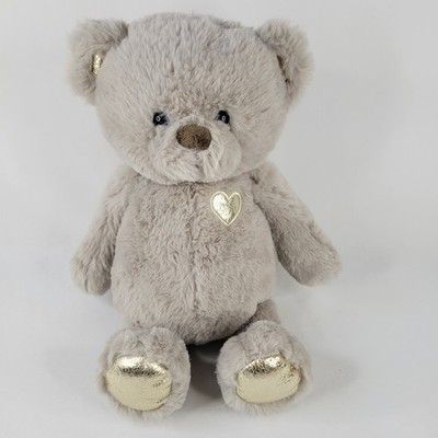 Walgreens Gray Tan Teddy Bear Plush Metallic Gold Heart Feet Stuffed Toy Hug Me
