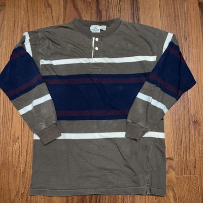 Vintage Van Heusen Men s Striped Quarter Button Henley Long Sleeve Size Medium