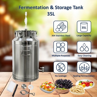 35L Bucket Liquid Sealed Barrel Faucet Stainless Steel Fermenter Storage Tank St