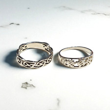 Sterling Silver Celtic Knot  Floral Filigree Band Rings Set Size 9  8.75...